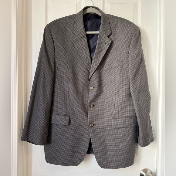 Lauren Ralph Lauren navy Houndstooth silk wool blazer Jacket Sport Coat size 44R